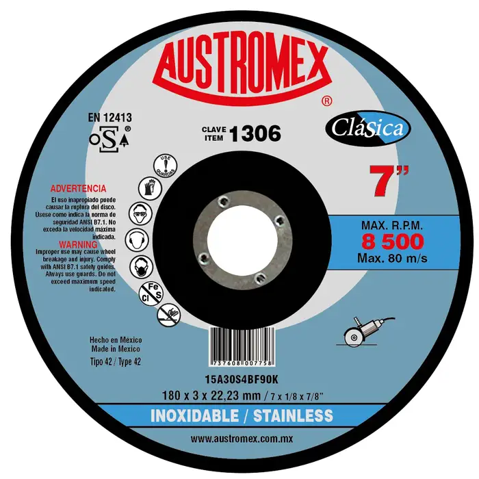 DISCO CORTE T42 7 X 1/8 X 7/8 ACERO INOXIDABLE CLASICA