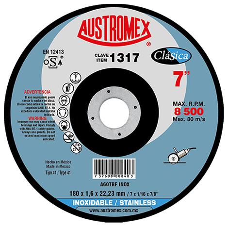 DISCO DE CORTE 7" X 1/16" X 7/8" A60 INOXIDABLE..
