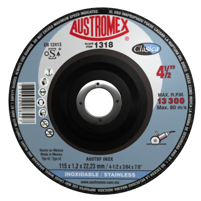 DISCO CORTE T42 4 1/2 X 040 X 7/8 ACERO INOXIDABLE CLASICA