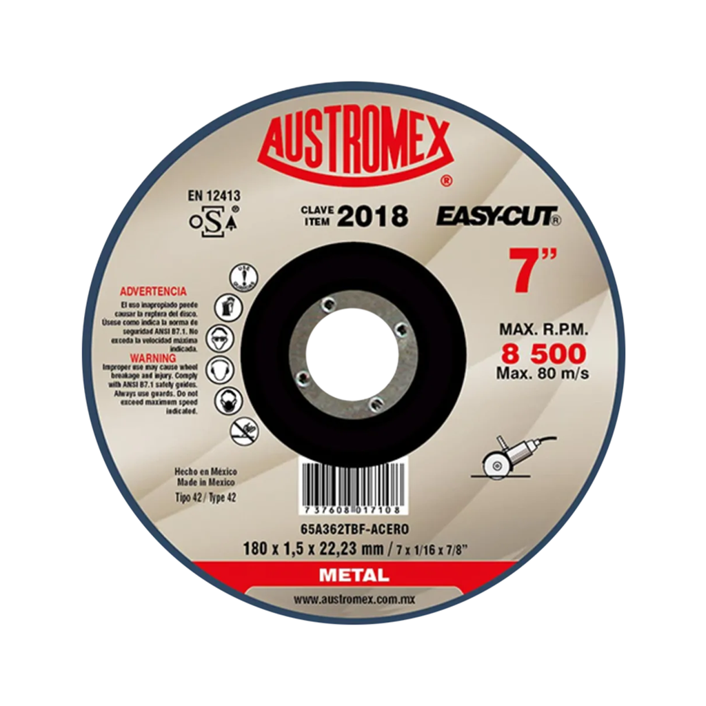 DISCO DE CORTE 7" X 1/16" X 7/8" T-41 METAL EASY CUT