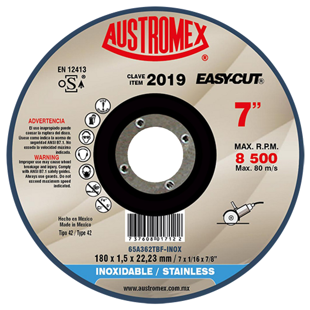 DISCO DE CORTE 7" X 1/16" X 7/8" T-41 INOX EASY CUT