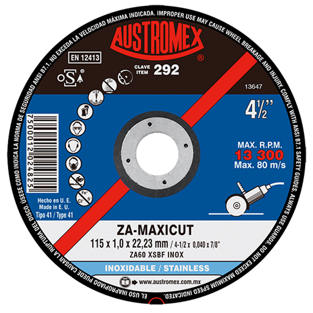 DISCO DE CORTE T-41 4-1/2 X 1.0 X 22.2 INOX ZA-MAXICUT