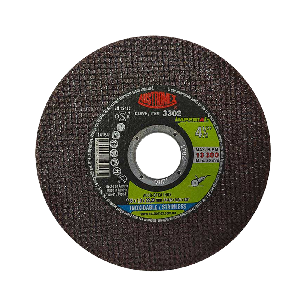 DISCO DE CORTE T-41 DE 4-1/2" X 1MM X 7/8" A60 INOX TYROLIT