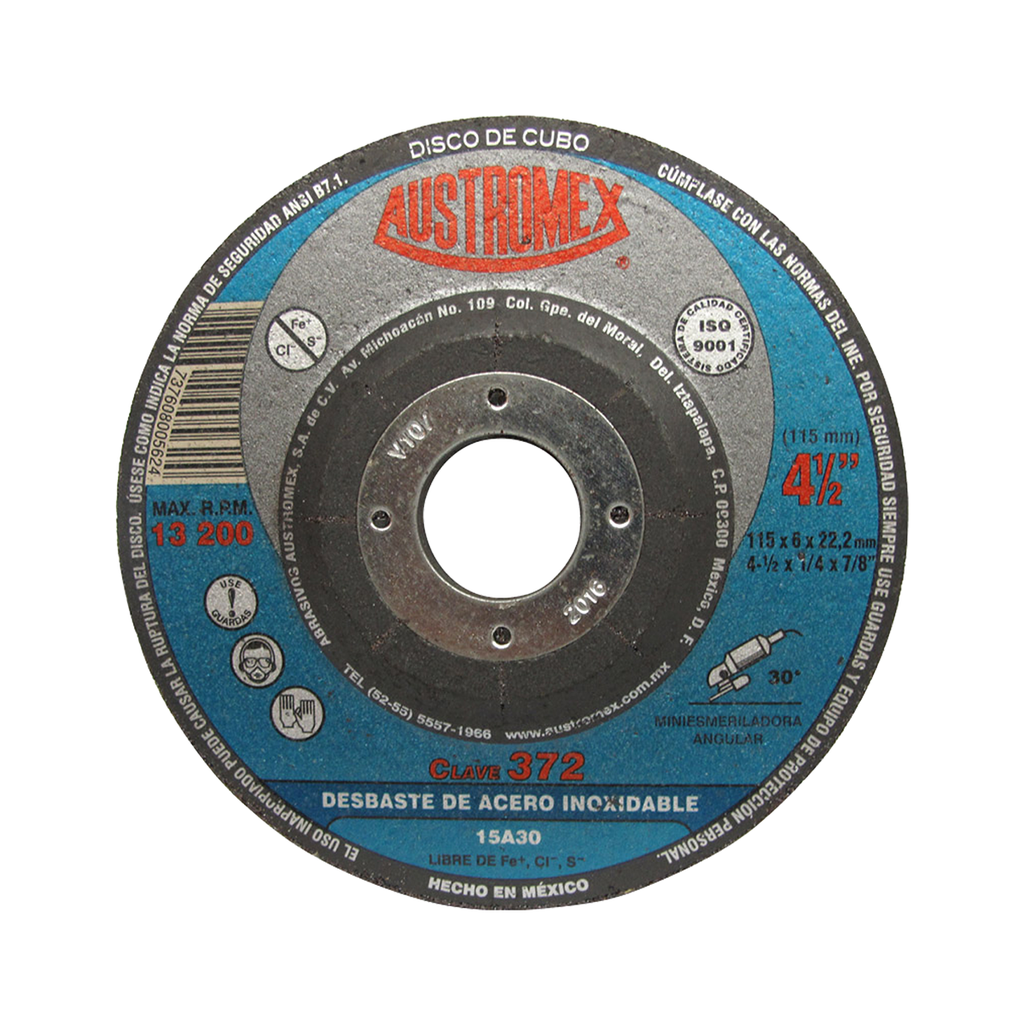 DISCO DESBASTE T27 4 1/2 X 1/4 X 7/8 ACERO INOXIDABLE CLASICA