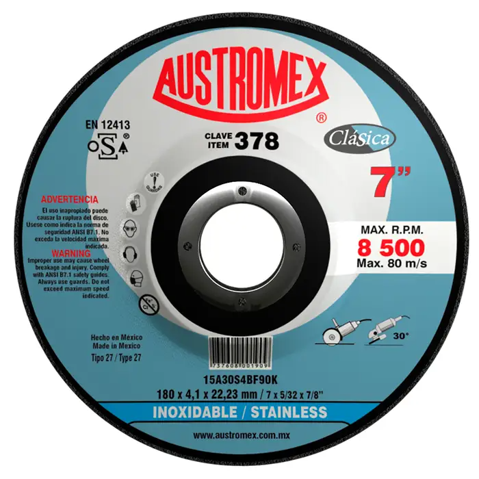 DISCO CORTE Y DESBASTE T27 7 X 5/32 X 7/8 ACERO INOXIDABLE CLASICA