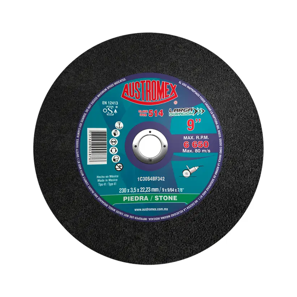 DISCO DE CORTE T-41 DE 9" X 9/64" X7/8" PIEDRA LARGA DURACION