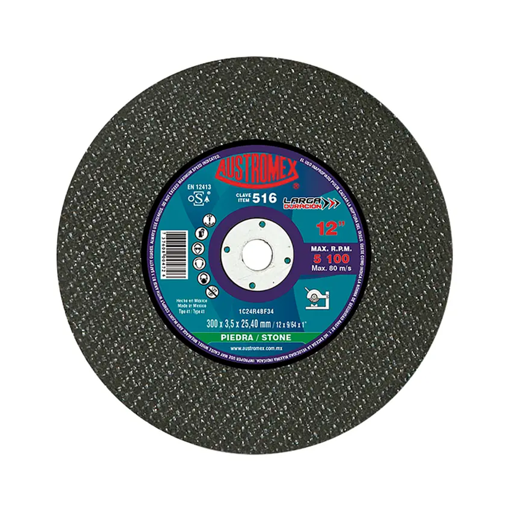 DISCO DE CORTE T-41 DE 12" X 9/64" X 1" PIEDRA LARGA DURACION