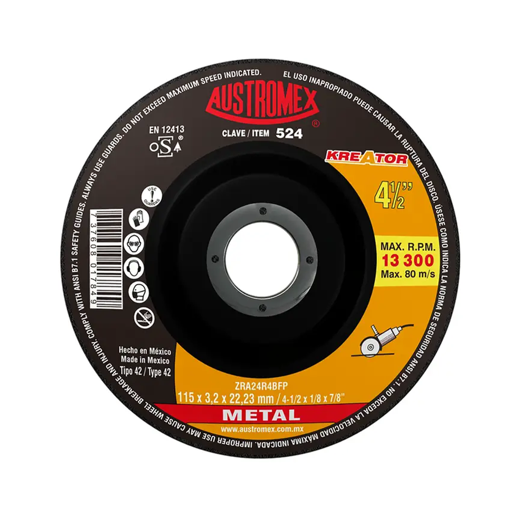 DISCO DE CORTE T-42 DE 4-1/2" X 1/8" X 7/8" ZRA24