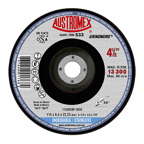 DISCO T-27 DESBASTE 4-1/2" X 1/4" X 7/8" INOX