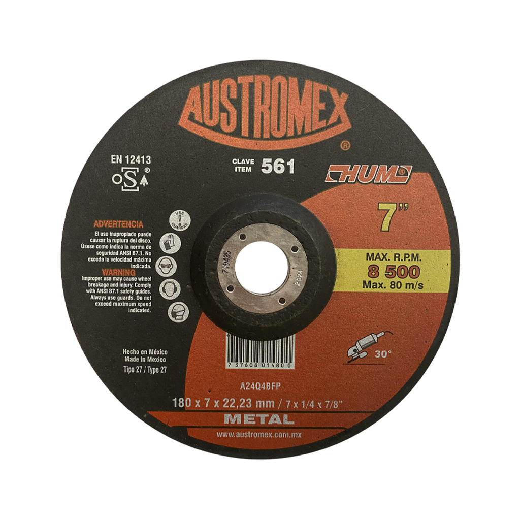 DISCO T-27 DESBASTE 7 X 1/4" X 7/8" A36 METAL