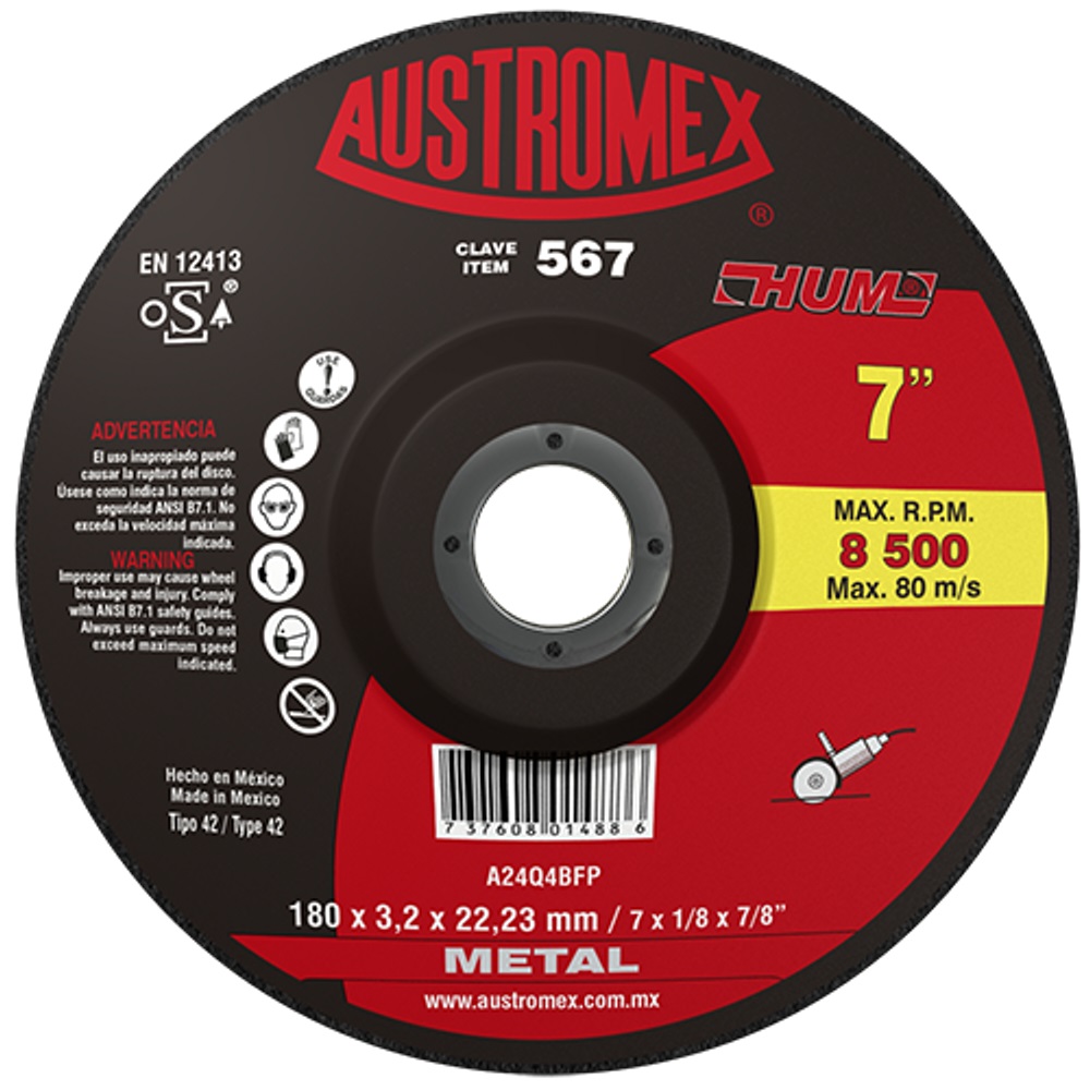 DISCO CORTE Y DESBASTE T42 7 X 1/8 X 7/8