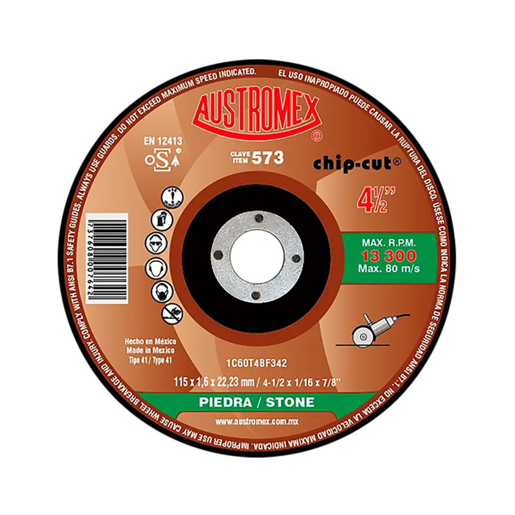 DISCO CORTE T41 4 1/2 X 1/16 X 7/8 PIEDRA CHIPCUT