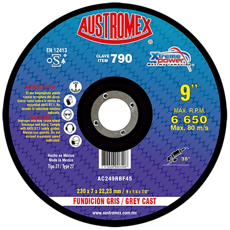 DISCO DE DESBASTE T-27 DE 9"X 1/4" X 7/8"