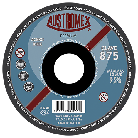 DISCO CORTE 7" X 1.5MM X 7/8" INOX