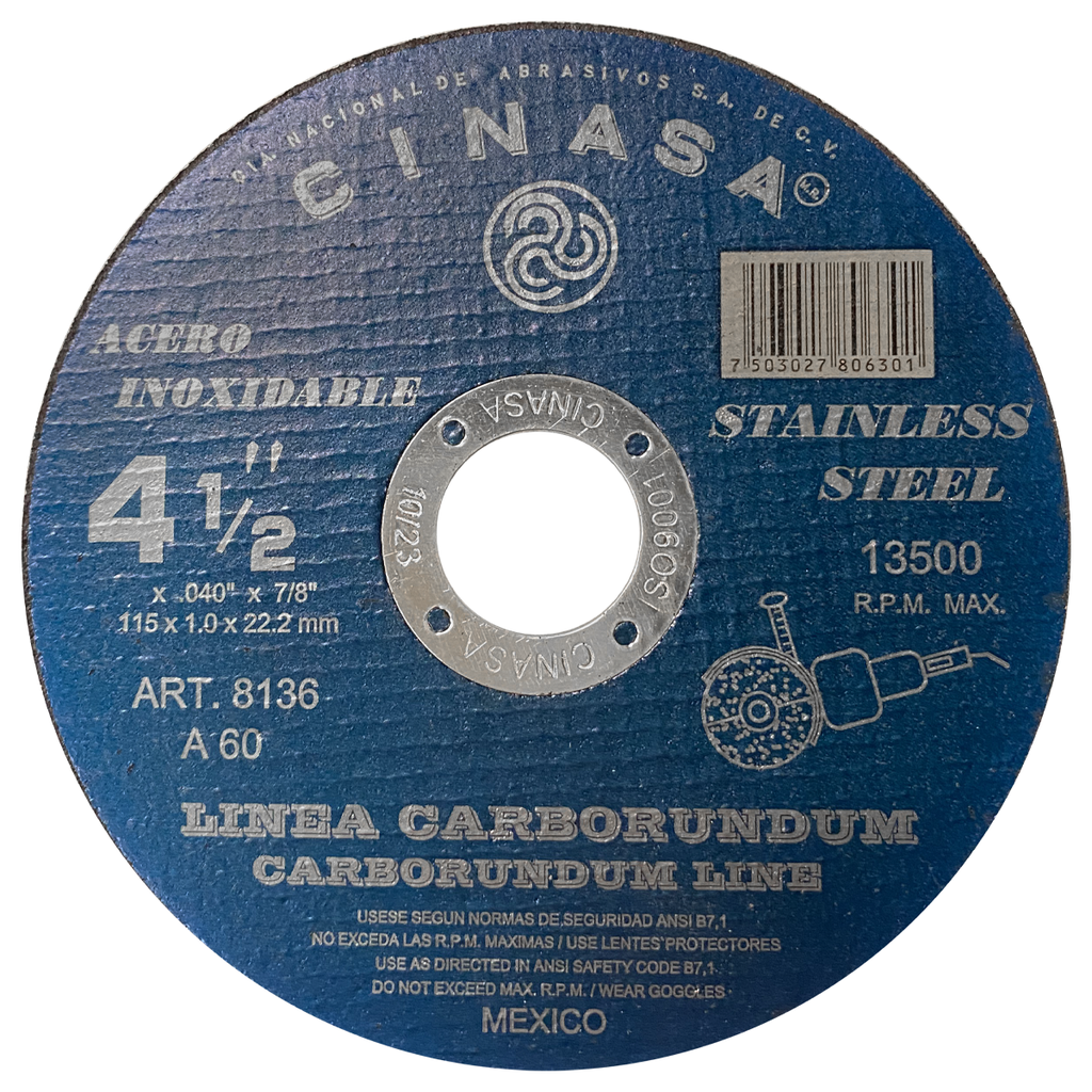  DISCO CORTE T41 4 1/2 X 040 X 7/8 ACERO INOXIDABLE 