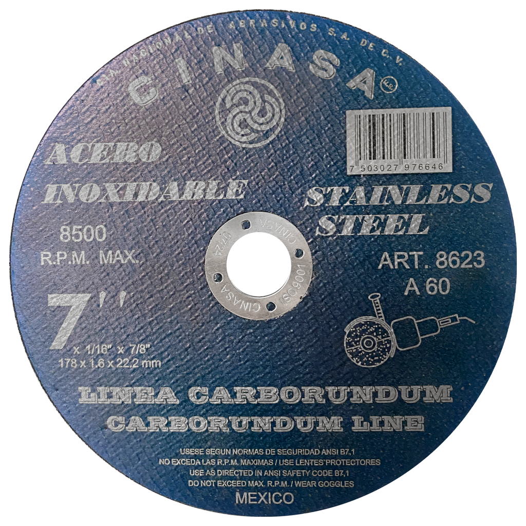DISCO DE CORTE T-1 7" X 1/16" X 7/8" P/INOX.