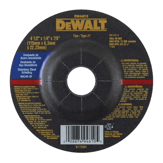 DISCO DE DESBASTE 4-1/2" X 1/4" X 7/8" P/ACERO INOXIDABLE