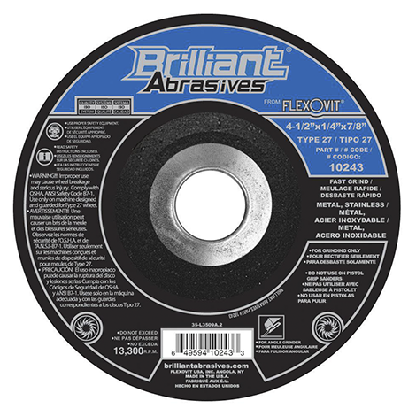 DISCO DESBASTE T27 4 1/2 X 1/4 X 7/8 ACERO INOXIDABLE BRILLIANT