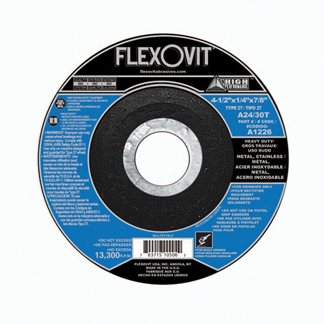 DISCO DE DESBASTE T-27 DE 4-1/2" X 1/4" X 7/8" AC/INOX.