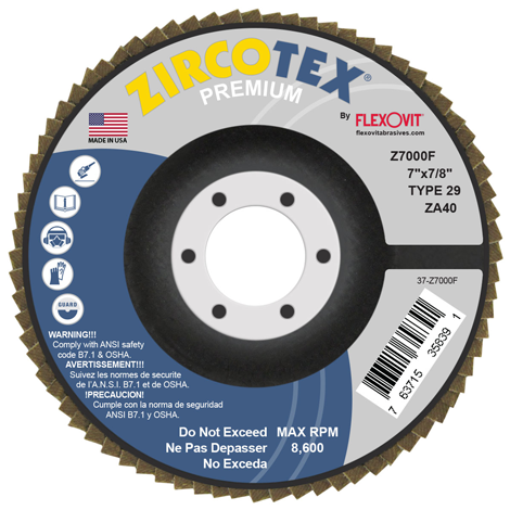 DISCO LAMINADO 7" X 7/8" ZA-40 T29 ZIRCOTEX
