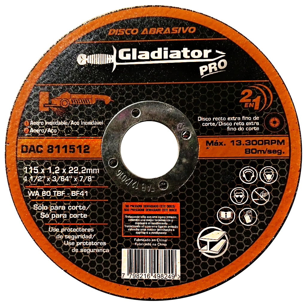 DISCO DE CORTE DE 4 1/2" X 1.2 MM (DAC811512)
