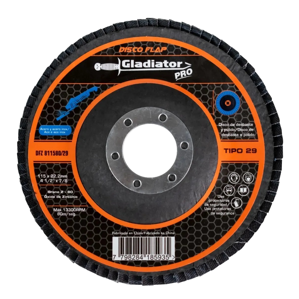DISCO LAMINADO 4 1/2" G°80 ZIRCONIA (DFZ811580/29) GLADIATOR