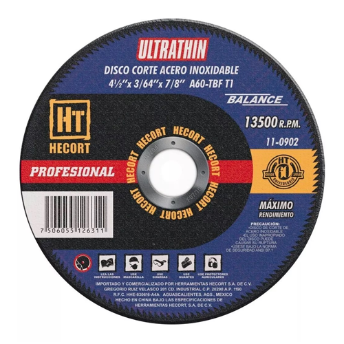 DISCO DE CORTE 4 1/2" 13/64 X 7/8 HECORT BALANCE