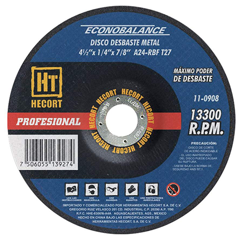 DISCO T-27 DE DESBASTE DE 4-1/2" X 1/4" X 7/8" A30R-BF
