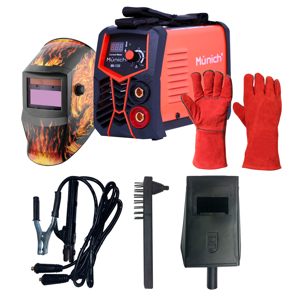 SOLDADORA INVERSOR 130A 110V+CARETA ELECTRONICA CEL6+GUANTES