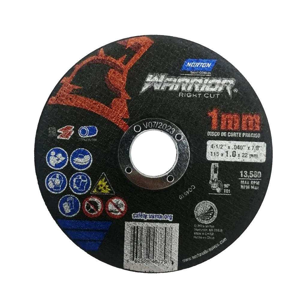 DISCO DE CORTE T-1 DE 4-1/2" X 1MM X 7/8" METAL/INOX