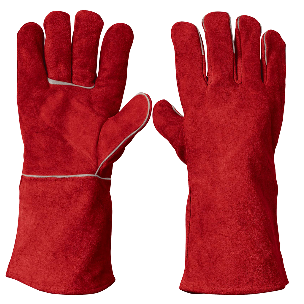 GUANTE DE CARNAZA AFELPADO LARGO HILO KEVLAR ROJO