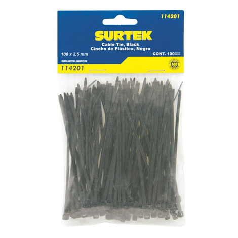 CINCHO DE PLASTICO 10 CM X 2.5MM NEGRO (PTE 100 PZAS) PZA