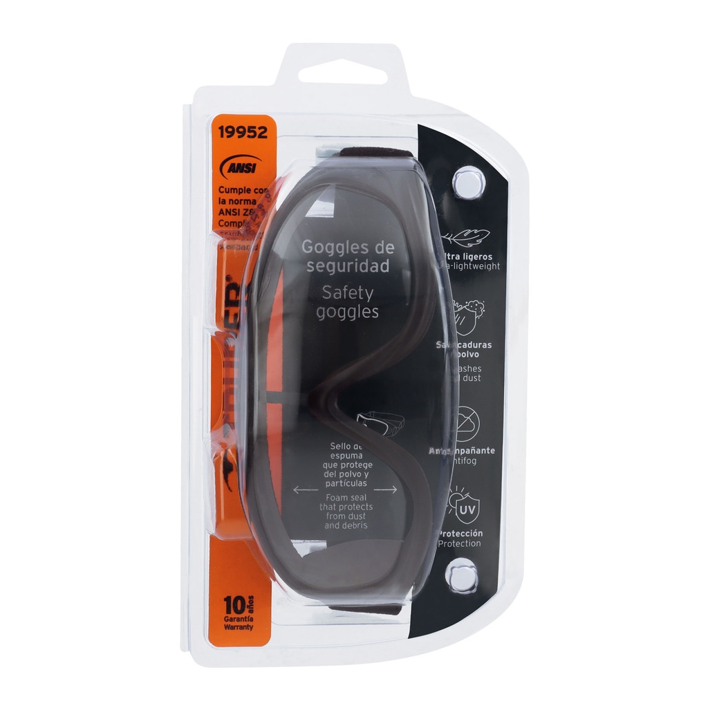 GOGGLES DE SEGURIDAD, LIGEROS, MICA TRANSPARENTE (19952)
