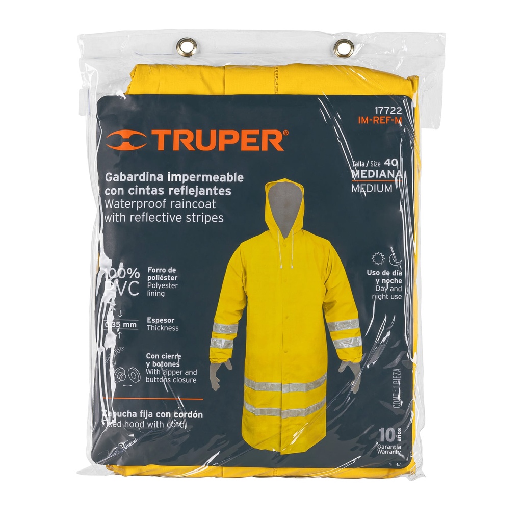 GABARDINA IMPERMEABLE CON REFLEJANTE TALLA MEDIANA PVC T-M (17722)