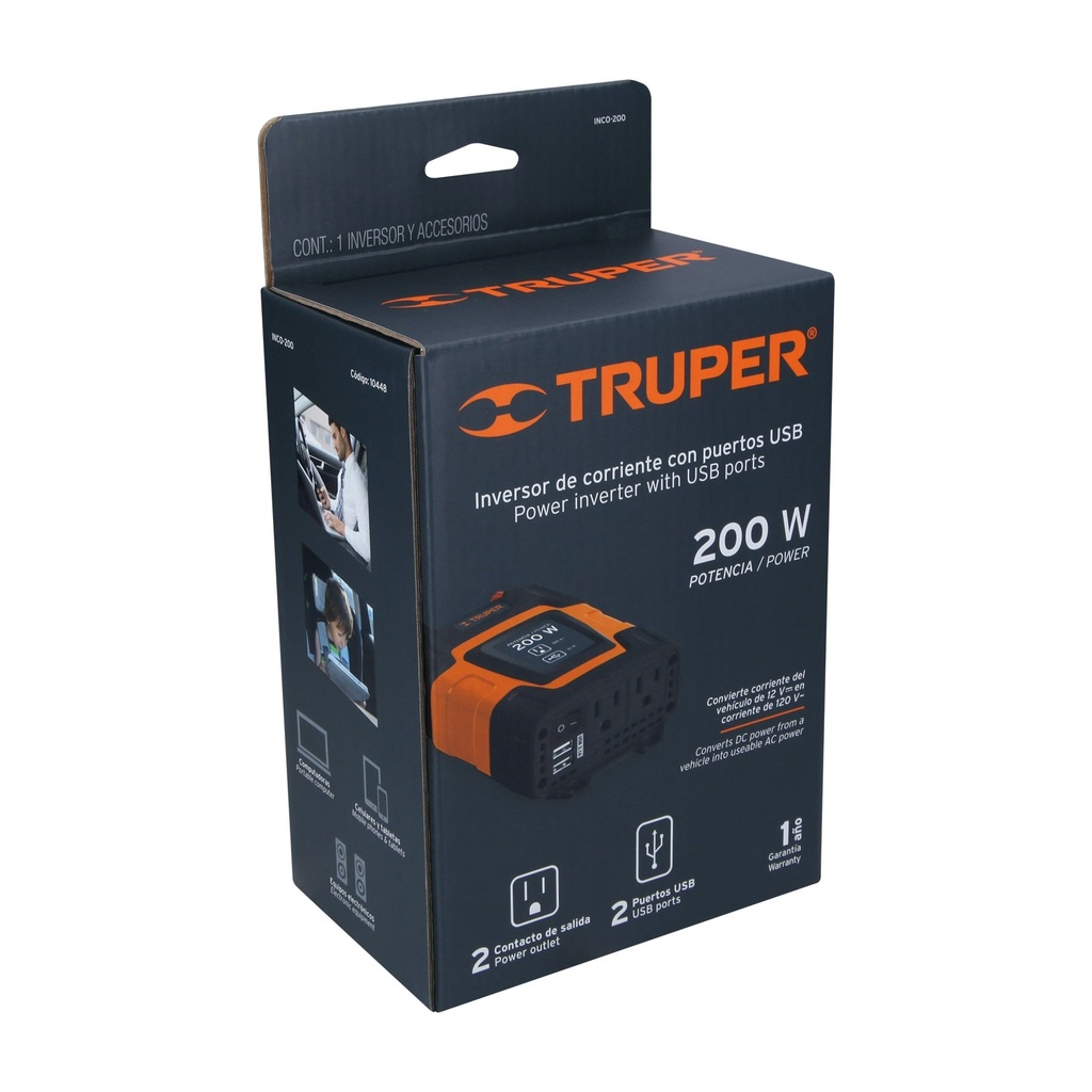 INVERSOR DE CORRIENTE 200 W 12 V C.C.A 120 V C.A. (10448)