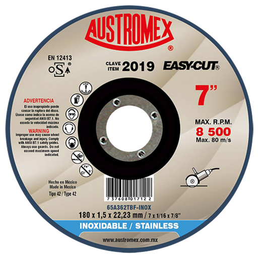 [AUS2019] DISCO DE CORTE 7" X 1/16" X 7/8" T-41 INOX EASY CUT