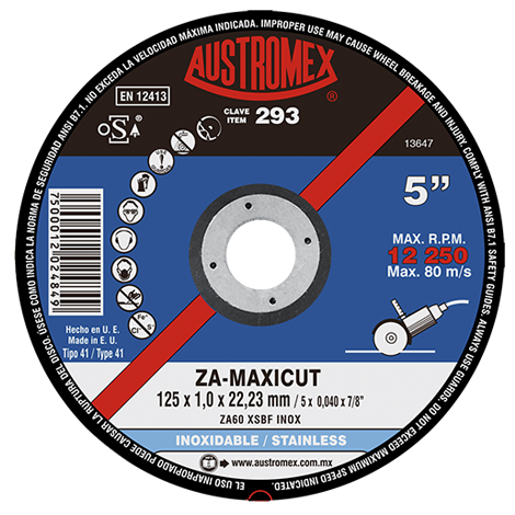 [AUS293] DISCO DE CORTE T-41 5" X 1.0 X 22.2 INOX O AC ZA-MAXICUT