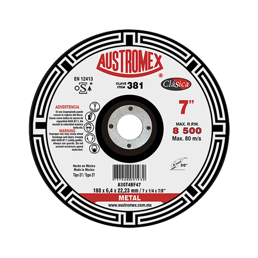 [AUS381] DISCO DESBASTE T27 7 X 1/4 X 7/8 CLASICA