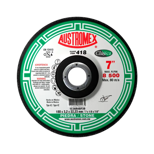 [AUS418] DISCO DE CORTE T-42 DE 7" X 1/8" X 7/8 PIEDRA CLASICA