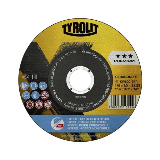 [AUS4250] DISCO DE CORTE T-41 DE 4-1/2" X 0.04" X 7/8" TYROLIT