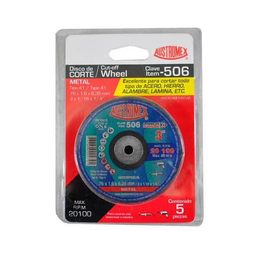 [AUS506]  DISCO CORTE T41 3 X 1/16 X 1/4 LARGA DURACION