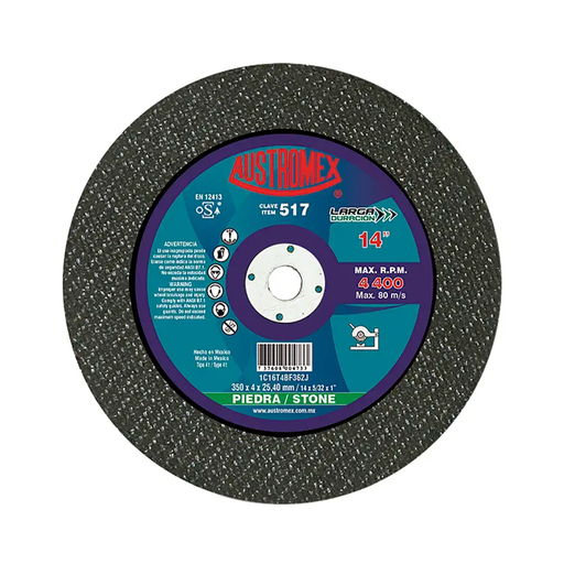 [AUS517] DISCO DE CORTE T-41 DE 14" X 5/32" X 1" PIEDRA LARGA DURACION