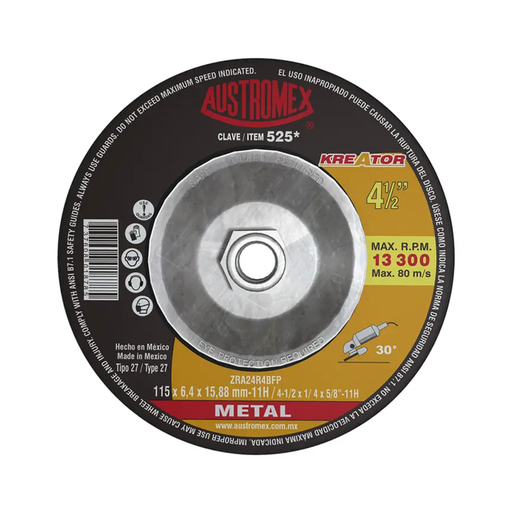 [AUS525]  DISCO DESBASTE T27 4 1/2 X 1/4 X 7/8 KREATOR