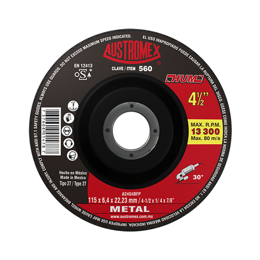 [AUS560] DISCO T-27 DESBASTE 4-1/2" X 1/4" X 7/8" A36 METAL
