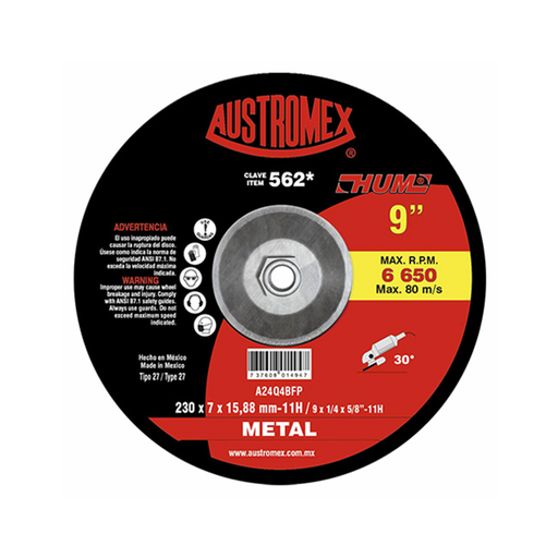 [AUS562] DISCO T-27 DESBASTE 9 X1/4X7/8" DE METAL