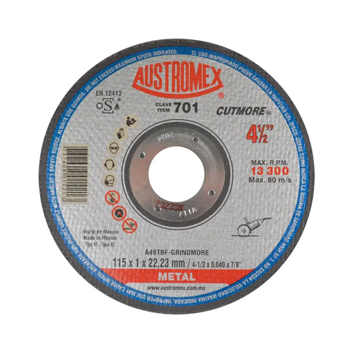 [AUS701] DISCO DE CORTE 4-1/2X3/64X7/8 GRINDMORE PZA