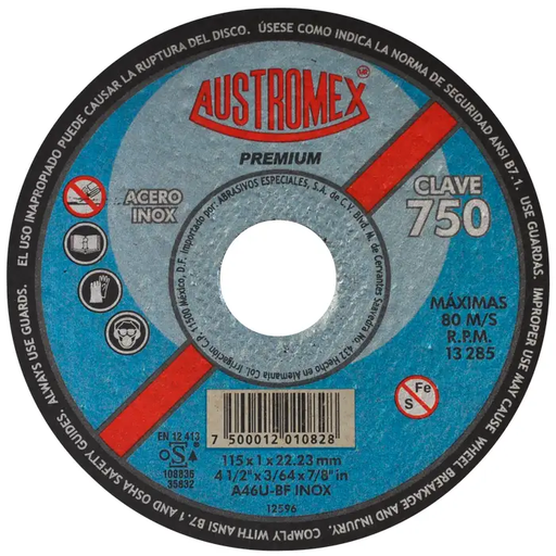 [AUS750] DISCO CORTE T41 4 1/2 X 3/64 X 7/8 ACERO INOXIDABLE PREMIUM