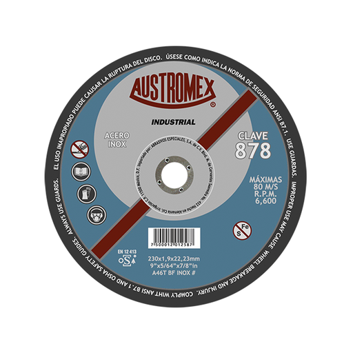 [AUS878] DISCO DE CORTE T-41 DE 9" X 5/64" X 7/8" A46T BF INOX