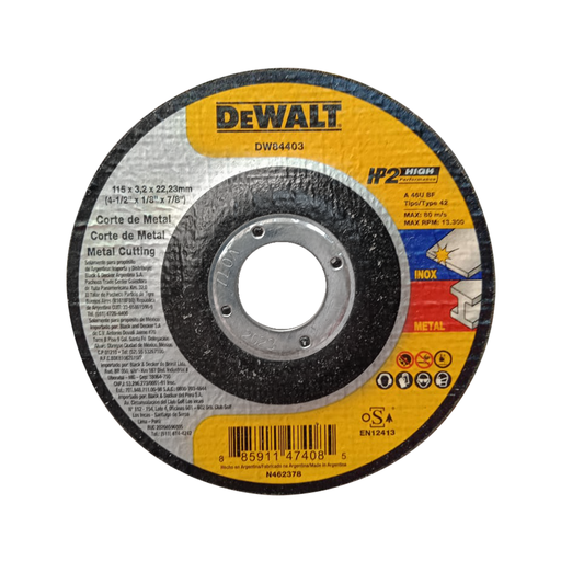 [DEWDW84403] DISCO DE CORTE DE 4-1/2" X 1MM X 7/8" A./C. - INOX