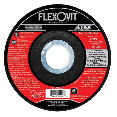 [FLEA1236]  DISCO DESBASTE T27 4 1/2 X 1/4 X 7/8 ACERO INOXIDABLE 